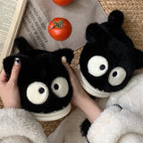 Women's Black Cat Winter Soft Slippers - Black/Red - Heel Covered Slippers - 36-37 - Plush - image 35