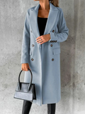 Women's Double Breasted Long Overcoat - Khaki - Women's Jacket - XXXL - Polyester - image 46