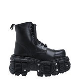 Women's Leather Dark Punk Lace Up Boot - Black - Biker Boots - 46 B - Split Leather - image 8