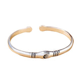 Men's Women's Silver Hand Hug Bangle - Silver - Unisex Bracelet - Adjustable - Sterling Silver - image 1