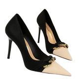 Women's Two Toned Buckle Toe Pumps - Black/Beige - 9.5cm Heels - 40 B - PU Leather - image 3