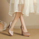 Women's Elegant Satin High Heel Pumps - Pink - 1 / 12cm Heel - 41 B - PU Patent Leather - image 5