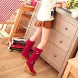 Women's Mid-Calf Suede Wedge Stud Boot - Suede - Brown Camel - 11 B - PU Suede Leather - image 17