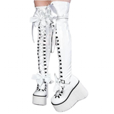 Women's Butterfly Bow Over the Knee Boots - White - Boots - 46 B - PU Patent Leather - image 9