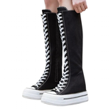Women's Knee High Platform Canvas Boots - Black - High Top Canvas Sneakers - 40 B - Canvas - image 1