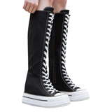 Women's Knee High Platform Canvas Boots - Black - High Top Canvas Sneakers - 40 B - Canvas - image 44