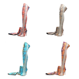 Women's Multicolor Snake Print Long Boots - Apricot - Snake Print - 45 B - Plush Stretch Material - image 2