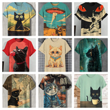 Unisex Cartoon Cat Tee - Yellow - Cat Shirt - 5XL - Polyester - image 29