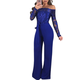 Women's Elegant Lace Evening Pantsuit - Blue - Evening Jumpsuit - XXXL - Polyester Spandex - image 29
