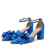 Women's Satin Bow Wedding Block Heels - Blue - Bridal Shoes - 43 B - PU Leather - image 17