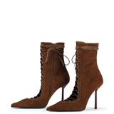 Women's Stylish Lace Up Stiletto Boots - Blue - Denim Long Boots - 45 B - PU Leather - image 29