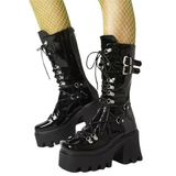 Women's Mid-Calf Platform Buckle Boots - Black - Matte Boots - 43 B - PU Leather - image 1