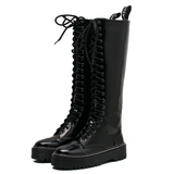Women's Men's Knee High Lace Up Boots - Black - Matte 1 / Knee High Boots - 48 B - PU Leather - image 2