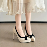 Women's Suede Bow Tie Platorm Heels - Black - 12cm Heel - 42 B - PU Suede Leather - image 27