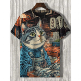 Unisex Cartoon Cat Tee - Yellow - Cat Shirt - 5XL - Polyester - image 7