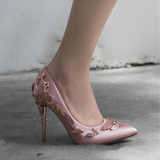 Women's Elegant Silk Formal Prom Stilettos - Gold - Embossed Shoe - 9.5 B - Silk/PU Leather - image 7
