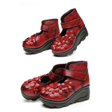 Women's Cute Red Flower Leather Wedges - Red - 1 / 9866 / Wedge Shoes - 40 B - Genuine Leather - image 38