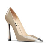 Women's Genuine Leather Metal Toe Heels - Grey - 8cm Stiletto - 42 B - Genuine Patent Leather - image 23