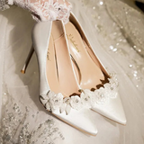 Women's French Silk Flower Wedding Shoe - White - 10cm Bridal Shoes - 41 B - Silk/PU Leather - image 6