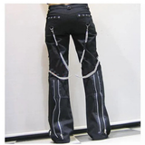 Women's Men's Y2k Punk Rivet Chain Pants - Black - Punk Pants - 37 - Polyester - image 2