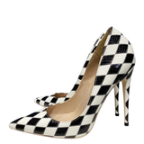 Women's Black and White Checkered Stilettos - Black - 1 / 12cm Heel - 46 B - PU Leather - image 1