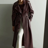 Women's Extra Long Faux Leather Coat - Brown - Long PU Leather Jacket - 5XL - PU leather - image 9