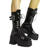 Women's Mid-Calf Platform Buckle Boots - Black - Matte Boots - 43 B - PU Leather - image 3