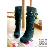 Women's Mid-Calf Suede Wedge Stud Boot - Suede - Brown Camel - 11 B - PU Suede Leather - image 8
