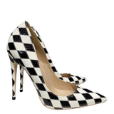 Women's Black and White Checkered Stilettos - Black - 1 / 12cm Heel - 46 B - PU Leather - image 3