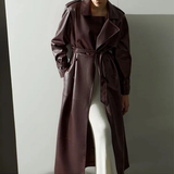 Women's Extra Long Faux Leather Coat - Brown - Long PU Leather Jacket - 5XL - PU leather - image 2