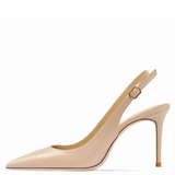 Women's Elegant Luxury Slingback Pumps - Beige - 1 / 10cm Stiletto - 43 B - PU Leather - image 2