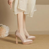 Women's Elegant Satin High Heel Pumps - Pink - 1 / 12cm Heel - 41 B - PU Patent Leather - image 2