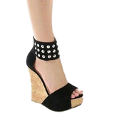Women's Super High Rivet Wedge Sandals - Black - Studded Wedges - 10.5 B - Flock - image 6