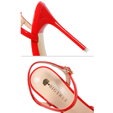 Women's Shiny Patent High Heel Slingback - Blue - Strappy Stilettos - 9 B - PU Leather - image 25