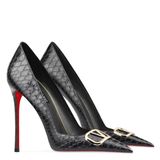 Women's Red Sole Buckled Stilettos - Black Buckled - 1 / 12cm Stiletto - 46 B - PU Suede Leather - image 6