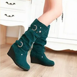 Women's Mid-Calf Suede Wedge Stud Boot - Suede - Brown Camel - 11 B - PU Suede Leather - image 9