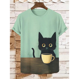 Unisex Cartoon Cat Tee - Yellow - Cat Shirt - 5XL - Polyester - image 8