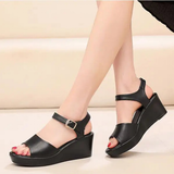 Women's Wedge Heel Summer Sandals - Black - 11.5cm heel - 12 B - PU Leather - image 14
