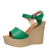 Women's Wedge Heel Summer Sandals - Black - 11.5cm heel - 12 B - PU Leather - image 1