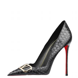 Women's Red Sole Buckled Stilettos - Black Buckled - 1 / 12cm Stiletto - 46 B - PU Suede Leather - image 1