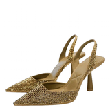 Women's Shiny Beaded Mid Heeled Mules - Gold - Slingback Mules - 43 B - PU Leather - image 26