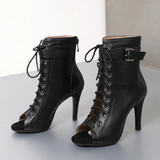 Women's High Heel Lace Up Dance Shoes - Black - 1 / K82F Non Slip 9.5cm - 46 B - Leather - image 17