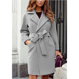 Women's Suit Collar Slim Fit Tie Belt Coat - Grey - Women's Jacket - XXXL - Polyester - image 23
