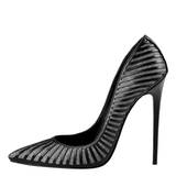 Women's Classic Black Striped Stiletto Pumps - Black - 12cm Heel - 46 B - PU Leather - image 1
