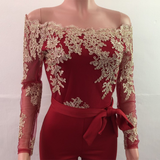 Women's Elegant Lace Evening Pantsuit - Black/Gold - Evening Jumpsuit - XXXL - Polyester Spandex - image 15