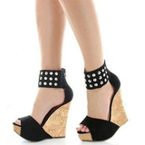 Women's Super High Rivet Wedge Sandals - Black - Studded Wedges - 10.5 B - Flock - image 5