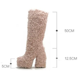 Women's Fuzzy Faux Wool Platform Boots - Orange - Short Plush Boots - 42 B - Imitation Wool - image 35
