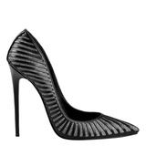 Women's Classic Black Striped Stiletto Pumps - Black - 12cm Heel - 46 B - PU Leather - image 3