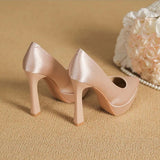 Women's Elegant Satin High Heel Pumps - Pink - 1 / 12cm Heel - 41 B - PU Patent Leather - image 4