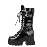 Women's Mid-Calf Platform Buckle Boots - Black - Matte Boots - 43 B - PU Leather - image 2